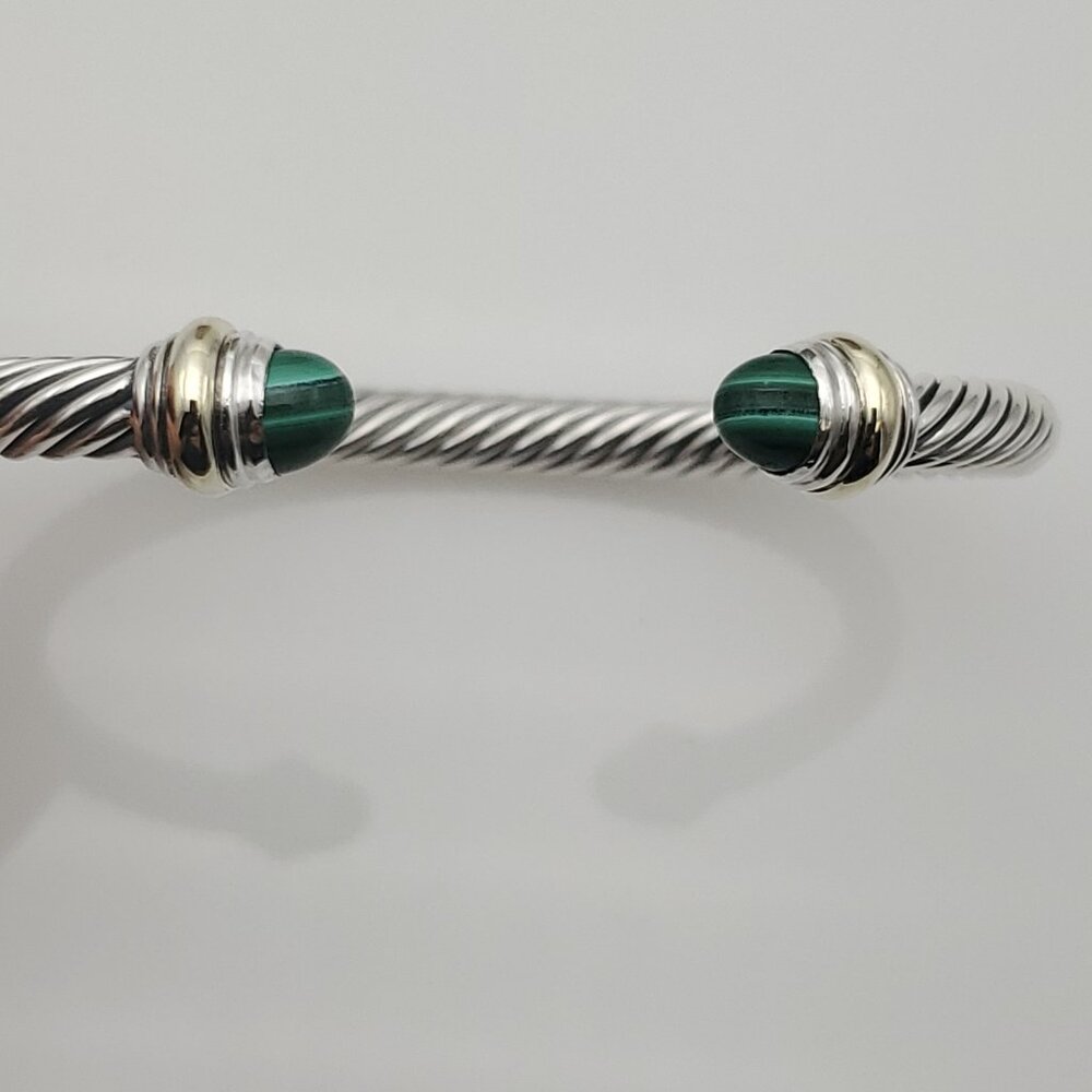 David Yurman 5mm Sterling Silver Bracelet with 14K Yellow Gold and Malachite - Picture 5 of 5